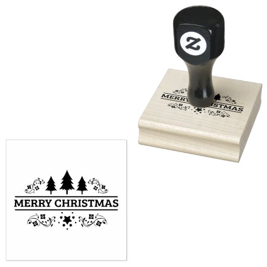 Black White Merry kerst Rubberstempel (Gestempeld)