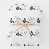 Black White Merry-kerstbomen Quote-cadeautje Inpakpapier Vel (In situ)