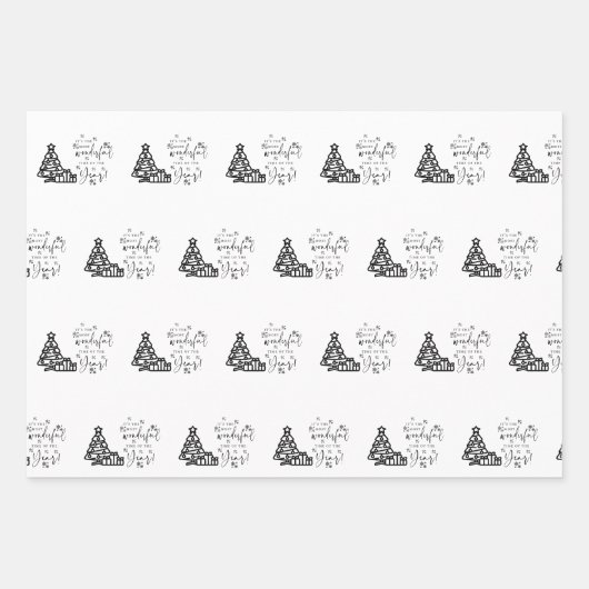 Black White Merry-kerstbomen Quote-cadeautje Inpakpapier Vel (Voorkant)