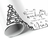 Black White Merry kerstbomen Quote Gift Wrapp Cadeaupapier (Rol Hoek)