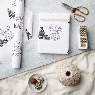 Black White Merry kerstbomen Quote Gift Wrapp Cadeaupapier