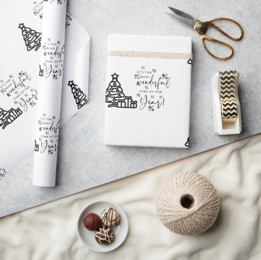 Black White Merry kerstbomen Quote Gift Wrapp Cadeaupapier (Crafts)