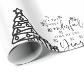 Black White Merry kerstbomen Quote Gift Wrapp Cadeaupapier (Rol Hoek)