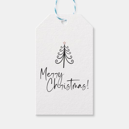Black White Merry-kerstboom Cadeaulabel (Voorkant)