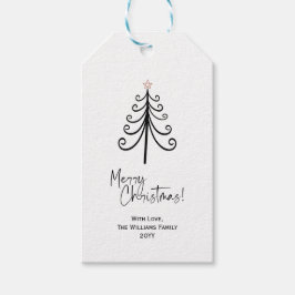 Black White Merry-kerstboom - Labels met cadeaus Cadeaulabel