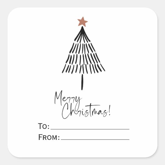 Black White Merry-kerstboomhandtekeningen Vierkante Sticker (Voorkant)