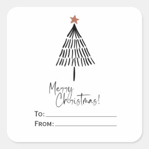Black White Merry-kerstboomhandtekeningen Vierkante Sticker