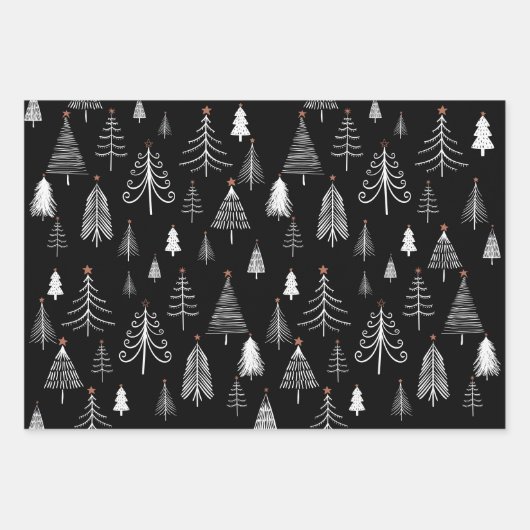 Black White Merry kerstboomnaam ompakken Inpakpapier Vel (Voorkant 3)