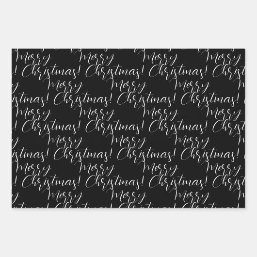 Black White Merry kerstboomnaam ompakken Inpakpapier Vel (Voorkant)