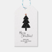 Black White Merry kerstpine Tree Gift Labels Cadeaulabel (Voorkant)