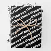 Black White Merry Prettige feestdagen Inpakpapier Vel (In situ)