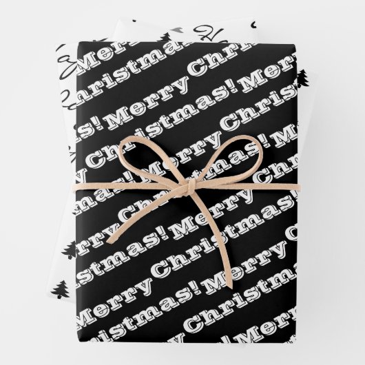 Black White Merry Prettige feestdagen Inpakpapier Vel (In situ)