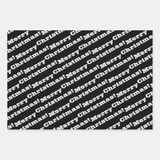 Black White Merry Prettige feestdagen Inpakpapier Vel (Voorkant)
