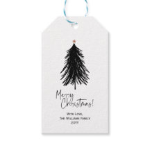 Black White Merry Simple kerstboom Gift Labels