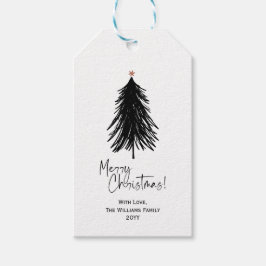 Black White Merry Simple kerstboom Gift Labels Cadeaulabel