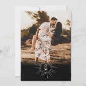 Black White Mid Century 70s Monogram Photo Wedding Kaart (Achterkant)