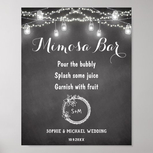 Black White Mimosa Bar String Lights Poster (Voorkant)