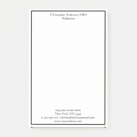 Black White Minimal Business Professional Post-it® Notes (Voorkant)