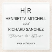 Black & White Minimal Clean Monogram Wedding Glazen Onderzetter (Voorkant)