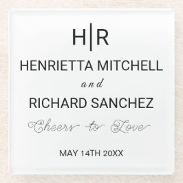 Black & White Minimal Clean Monogram Wedding  Glazen Onderzetter