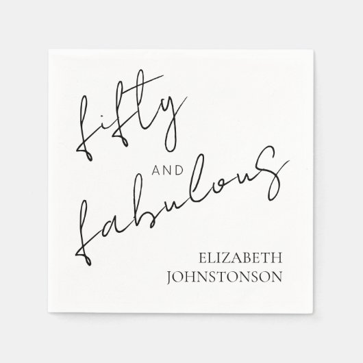 Black White Minimal Fifty and Fabulous Birthday Servet (Voorkant)