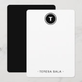 Black White | Minimal Modern Round Monogram Notitiekaartje (Voorkant / Achterkant)