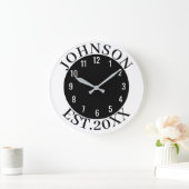 Black & White Minimal Personalized Family Name Est Grote Klok (Huis)