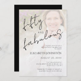 Black White Minimal Photo 50 and Fabulous Birthday Kaart
