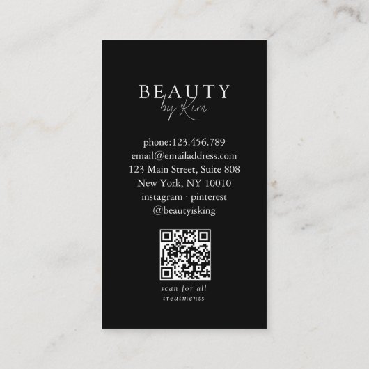 Black & White Minimal Salon QR Code Loyalty Visitekaartje (Achterkant)