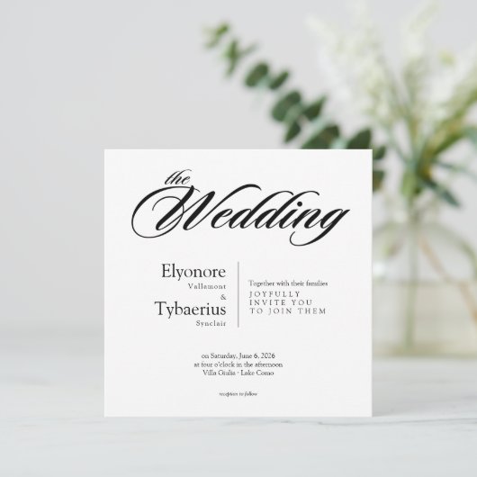 Black & White Minimal Square Wedding Invitation Kaart (Staand voorkant)