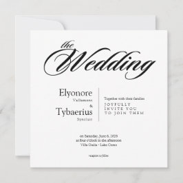 Black & White Minimal Square Wedding Invitation Kaart