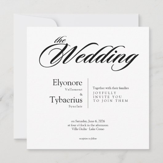 Black & White Minimal Square Wedding Invitation Kaart (Voorkant)