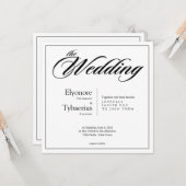 Black & White Minimal Square Wedding Invitation Kaart (Voorkant / Achterkant in situ)