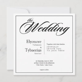 Black & White Minimal Square Wedding Invitation Kaart
