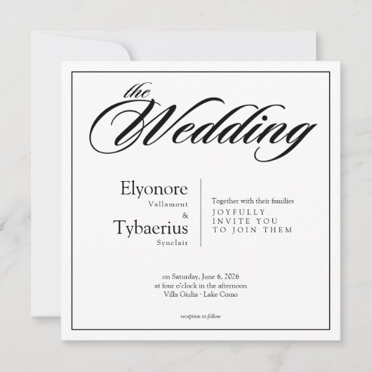 Black & White Minimal Square Wedding Invitation Kaart (Voorkant)