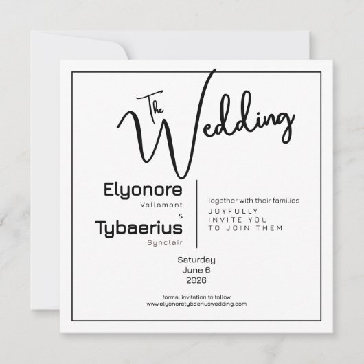 Black & White Minimal Square Wedding Invitation Kaart (Voorkant)