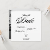 Black & White Minimal Square Wedding Photo Kaart (Voorkant / Achterkant in situ)