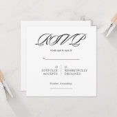Black& White Minimal Square Wedding RSVP Kaart (Voorkant / Achterkant in situ)