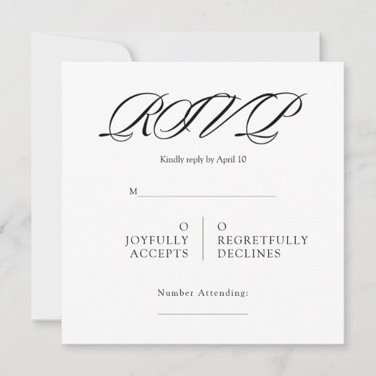 Black& White Minimal Square Wedding RSVP Kaart (Voorkant)
