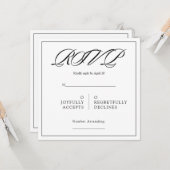 Black& White Minimal Square Wedding RSVP Kaart (Voorkant / Achterkant in situ)