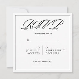 Black& White Minimal Square Wedding RSVP Kaart