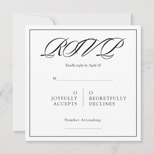 Black& White Minimal Square Wedding RSVP Kaart (Voorkant)
