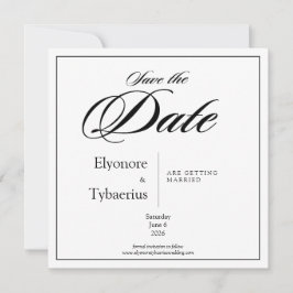 Black & White Minimal Square Wedding Save the Date Kaart