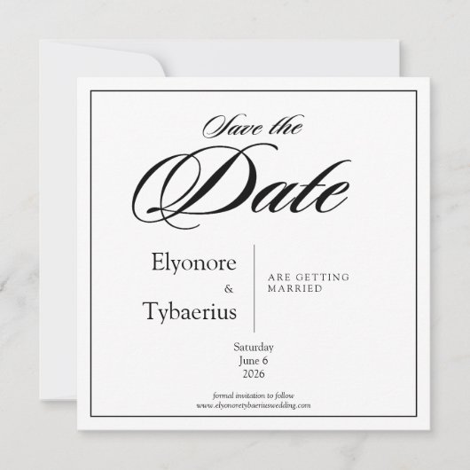 Black & White Minimal Square Wedding Save the Date Kaart (Voorkant)