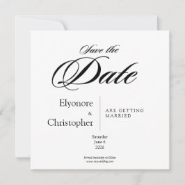 Black& White Minimal Square Wedding Save the Date Kaart