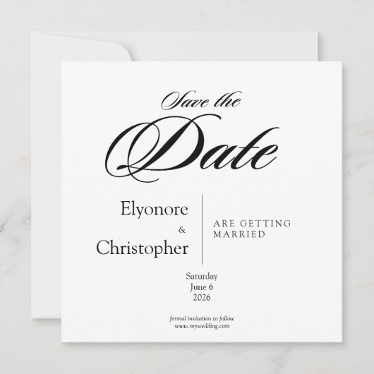 Black & White Minimal Square Wedding Save the Date Kaart (Voorkant)