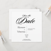 Black & White Minimal Square Wedding Save the Date Kaart (Voorkant / Achterkant in situ)