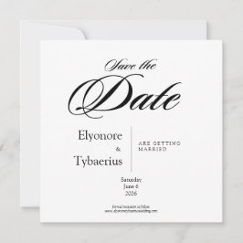 Black & White Minimal Square Wedding Save the Date Kaart
