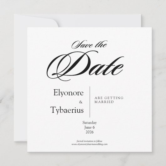 Black & White Minimal Square Wedding Save the Date Kaart (Voorkant)