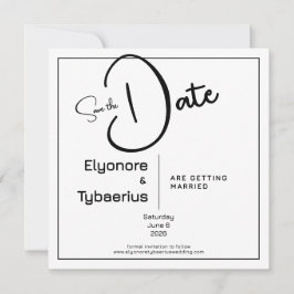 Black & White Minimal Square Wedding Save the Date Kaart